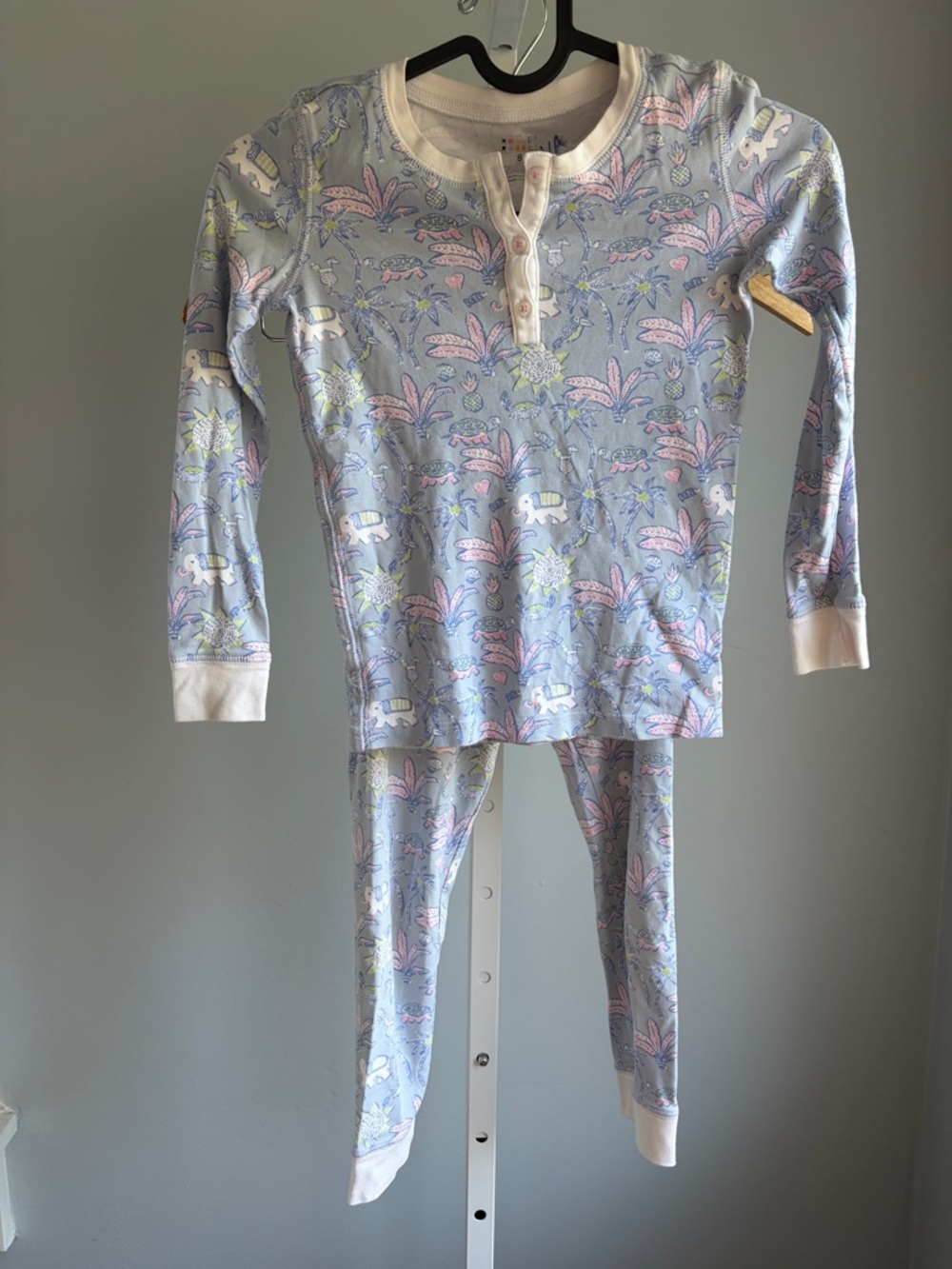 Roller Rabbit Light Blue Elephant & Palm Print Kids Pajama Set Sz 8